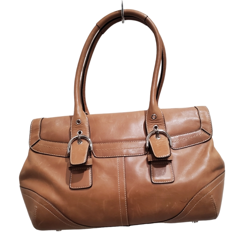 Beautiful Coach Natural Leather Bag Satchel Purse Authentic y2k Tan Vintage